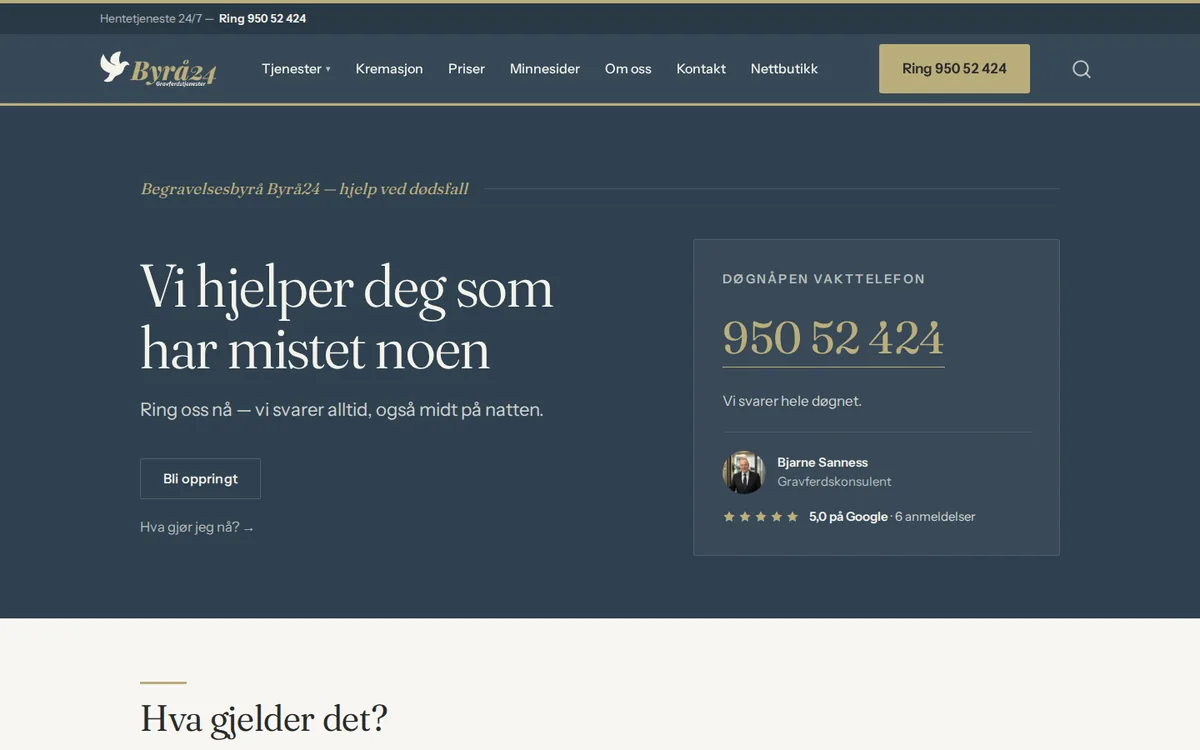 The Byrå24 funeral-home website