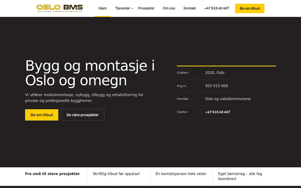 The website Ovanap built for Oslo Bygg og Montasjeservice