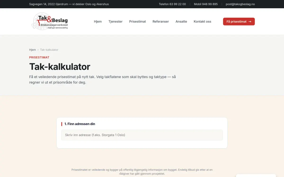 Takkalkulatoren Ovanap bygde for Tak & Beslag
